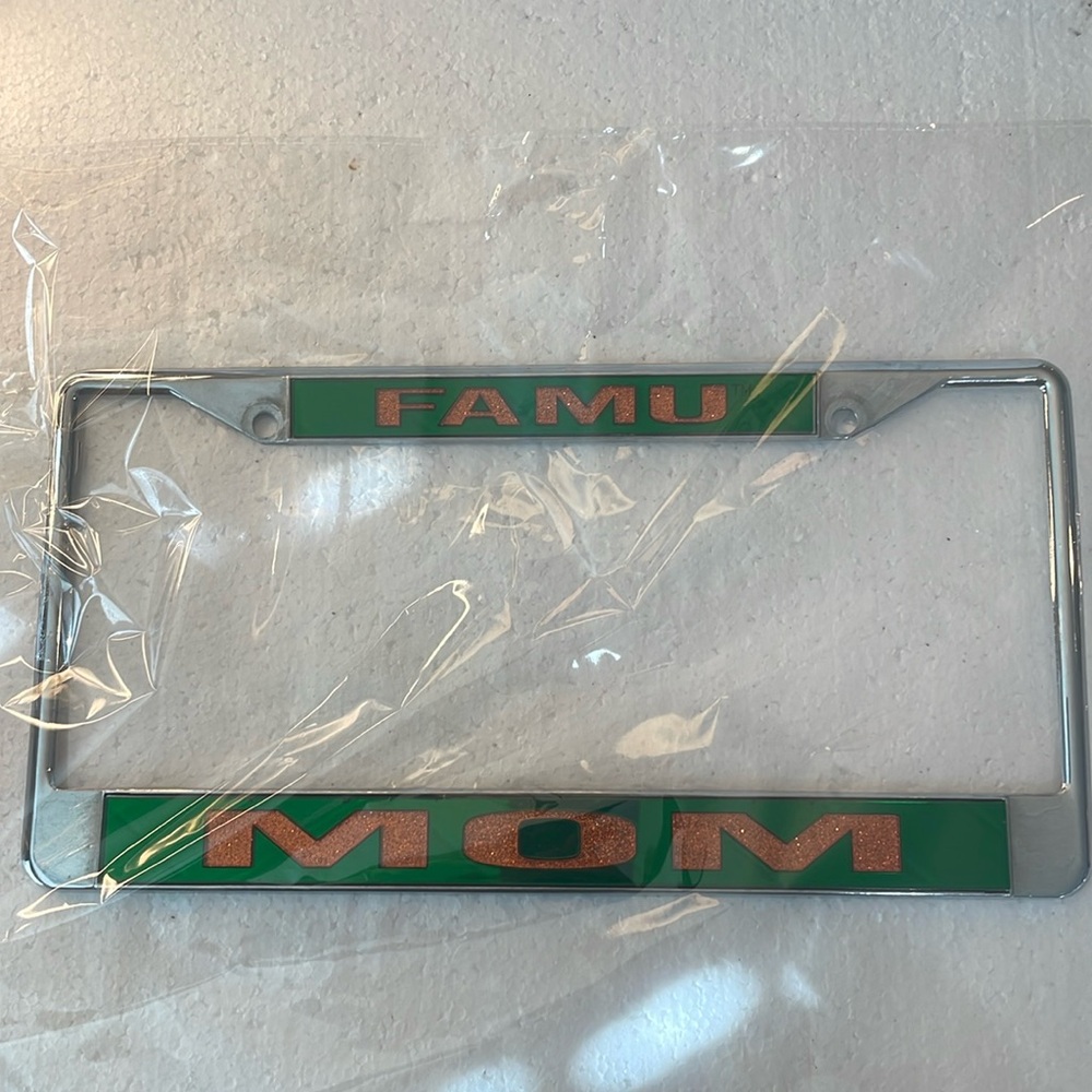 FAMU Mom silver metal license plate frame Florida A&M University Tallahassee FL